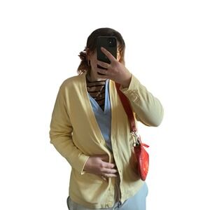 Butter Yellow Cotton Oversized Cardigan Cottage Preppy Heritage Grandpa Layering